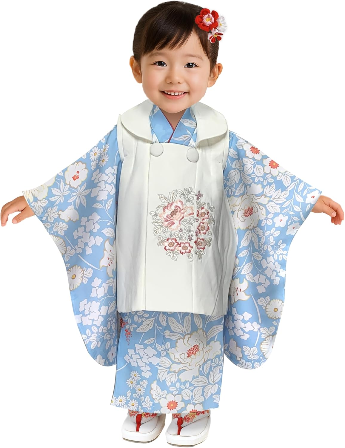 京のみやび] 七五三男の子被布セット オフ白 黒菊菱 3 歳 被布 男の子